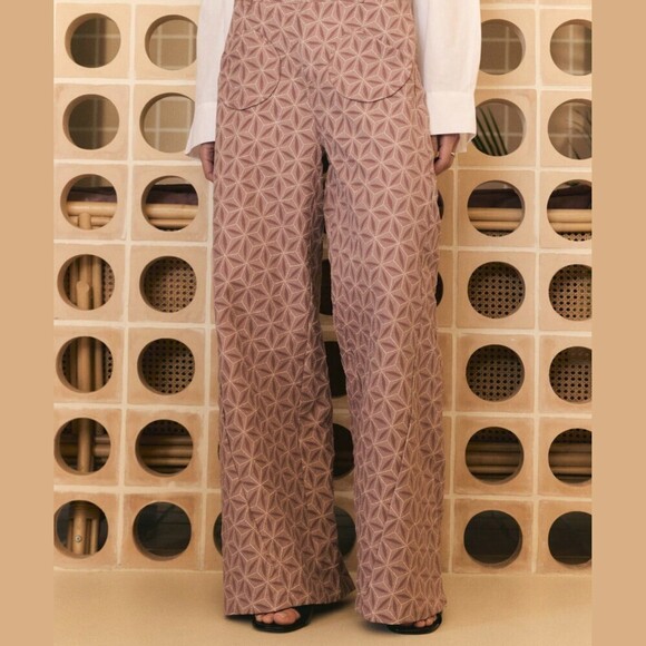 Pants - Mauve Geometric Patterned Wide-Leg Pants